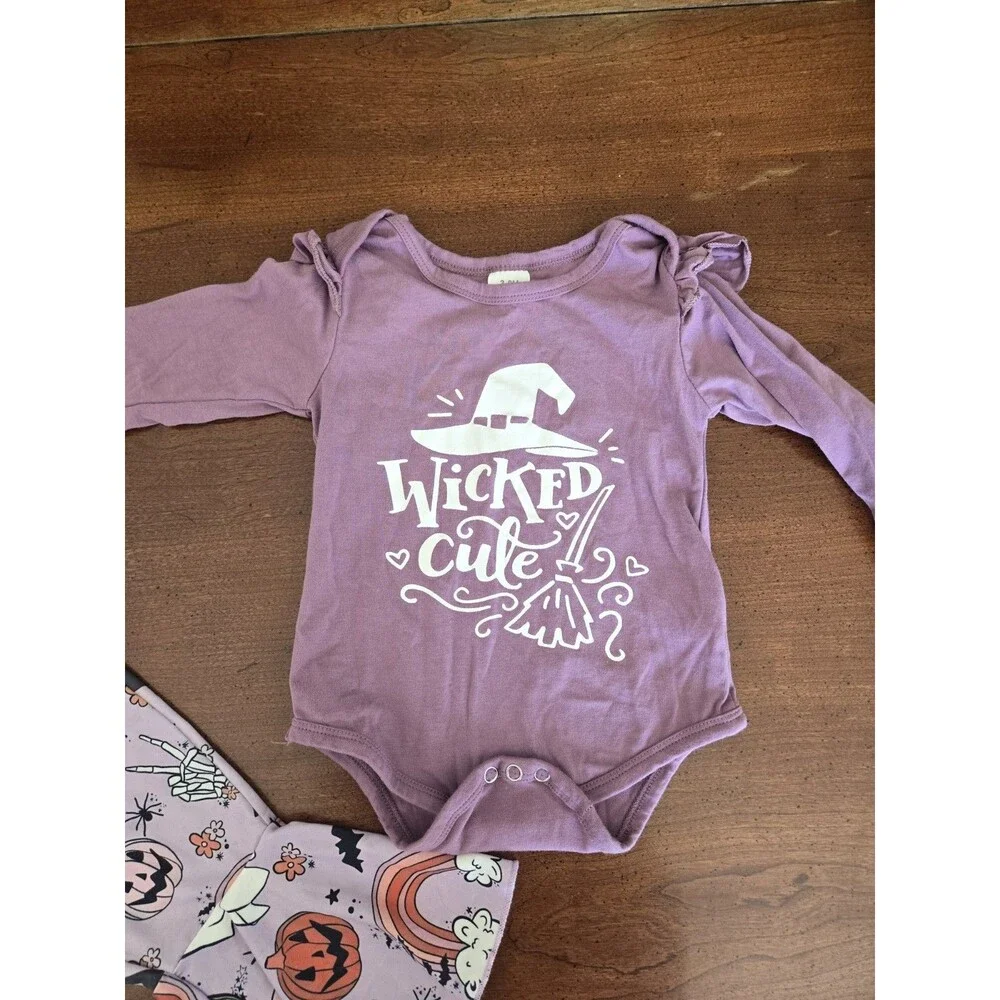 3-6 Month Girls 2pc Halloween Ghost Ruffle Bodysuit & Bell Bottom Pants Set